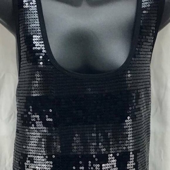 Calvin Klein Black Sequin Scoop Sleeveless Top Quick Dry Sz Sm - Picture 6 of 7